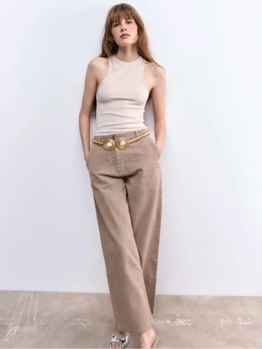 New Zara Stretch Metallic Gold and Silver Belt 4736/176 Size 85